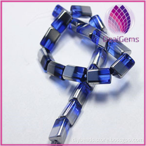 Cute silver-plated glass cobalt blue 15x10mm triangle tube